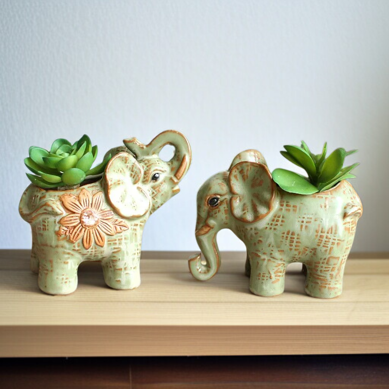 Ceramic Flower Pot for Succulents  Elephantshaped Design  Lucky Charm