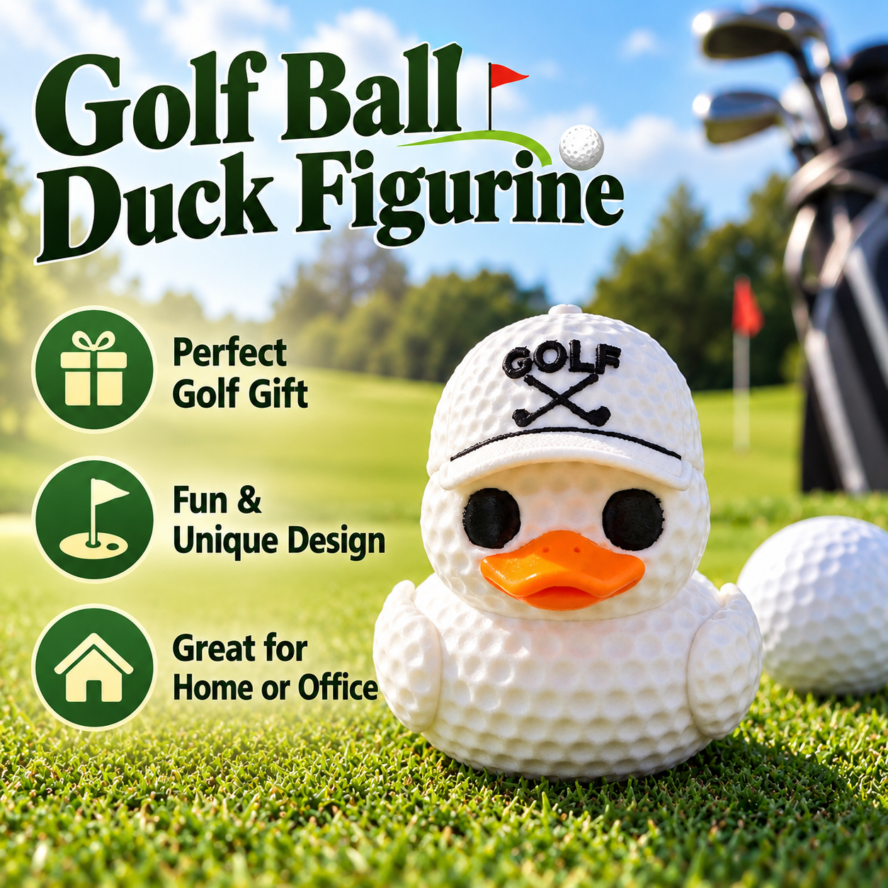 Golf Ball Duck Figurine with golf-inspired styling and a sporty cap