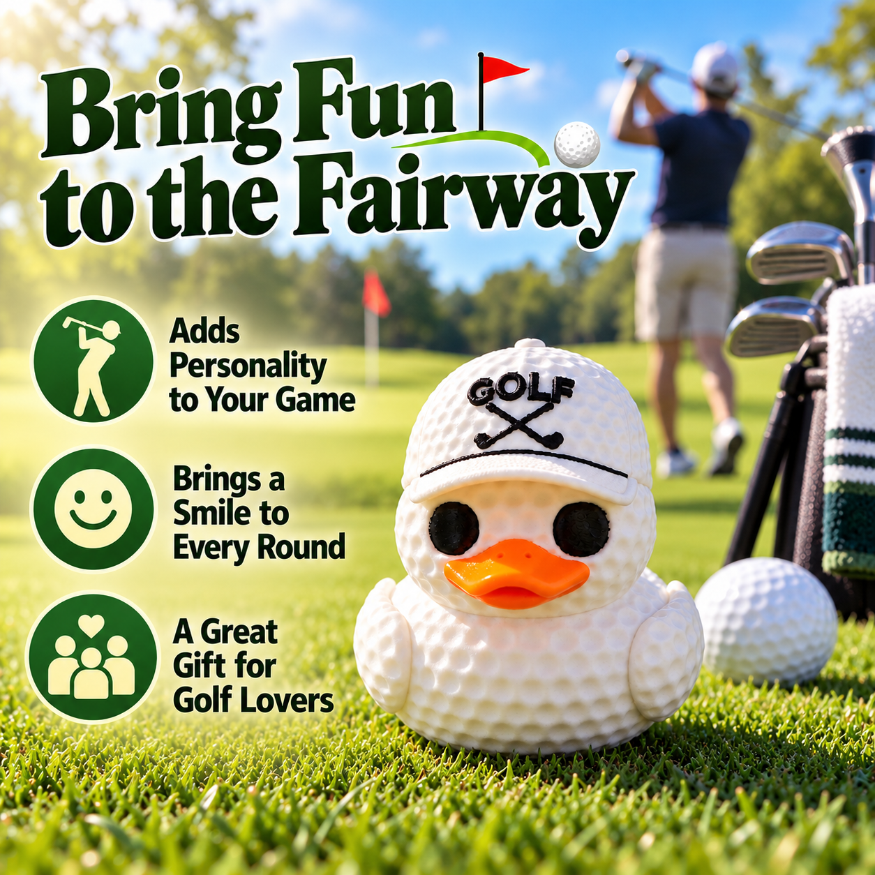 Golf Ball Duck Figurine displayed as a playful golf-themed accent