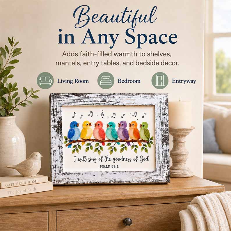 Christian bird artwork displayed in home