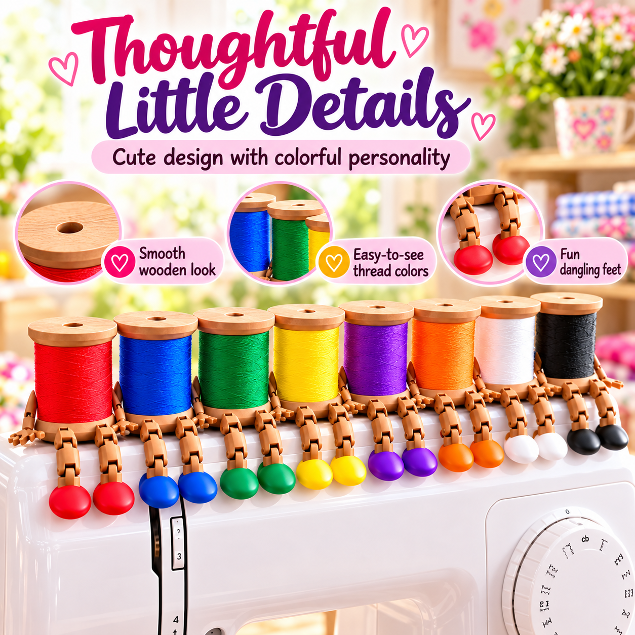 Thread Spool Buddy displayed with sewing supplies