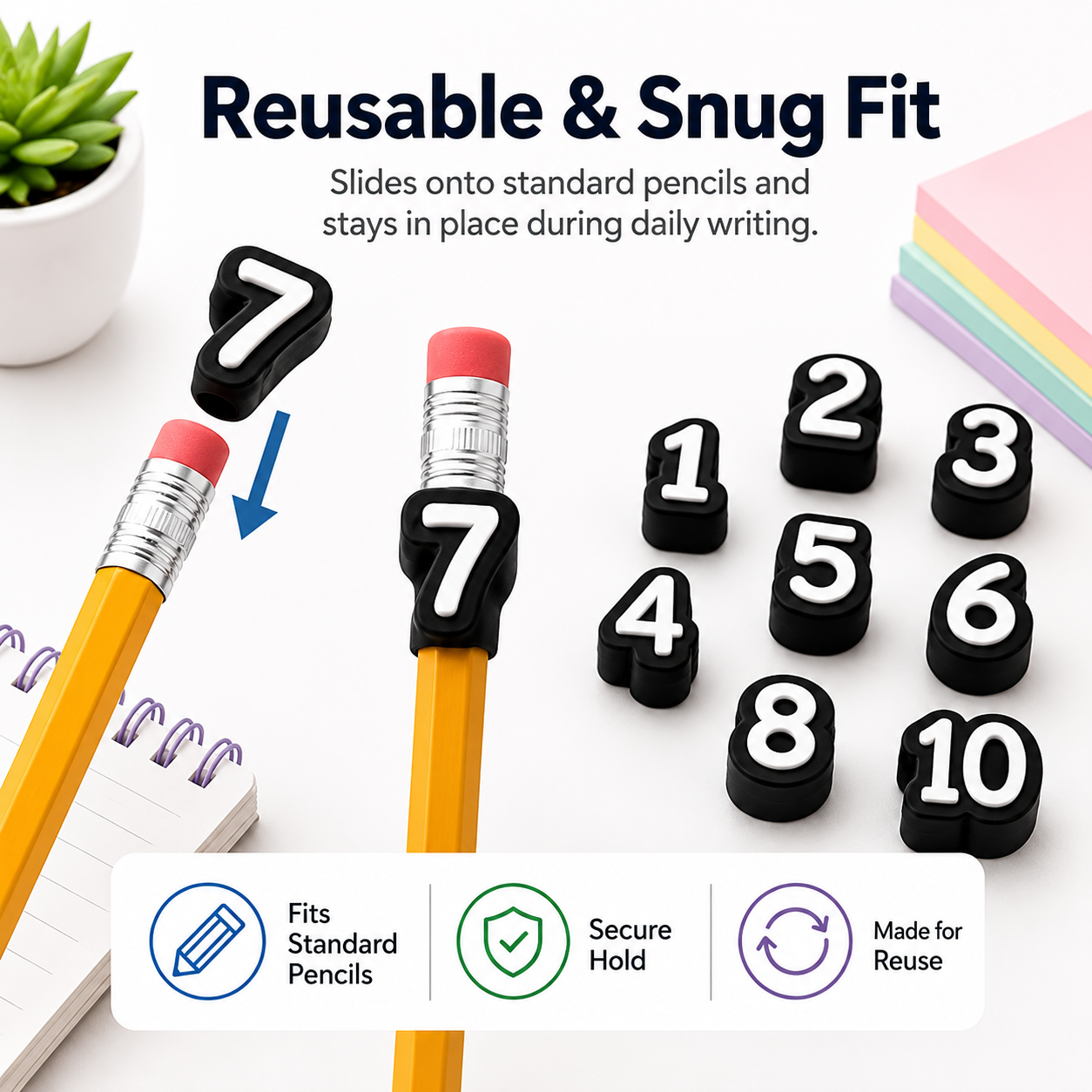 Numbered pencil toppers for classrooms and creative spaces