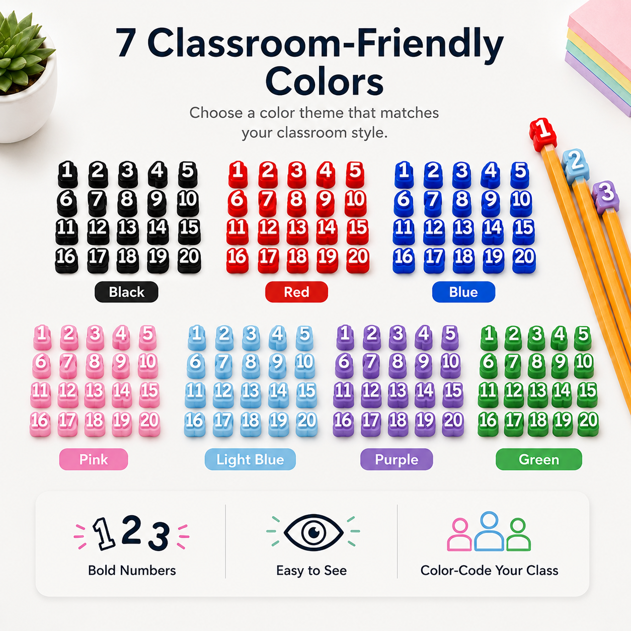 Complete numbered pencil topper set