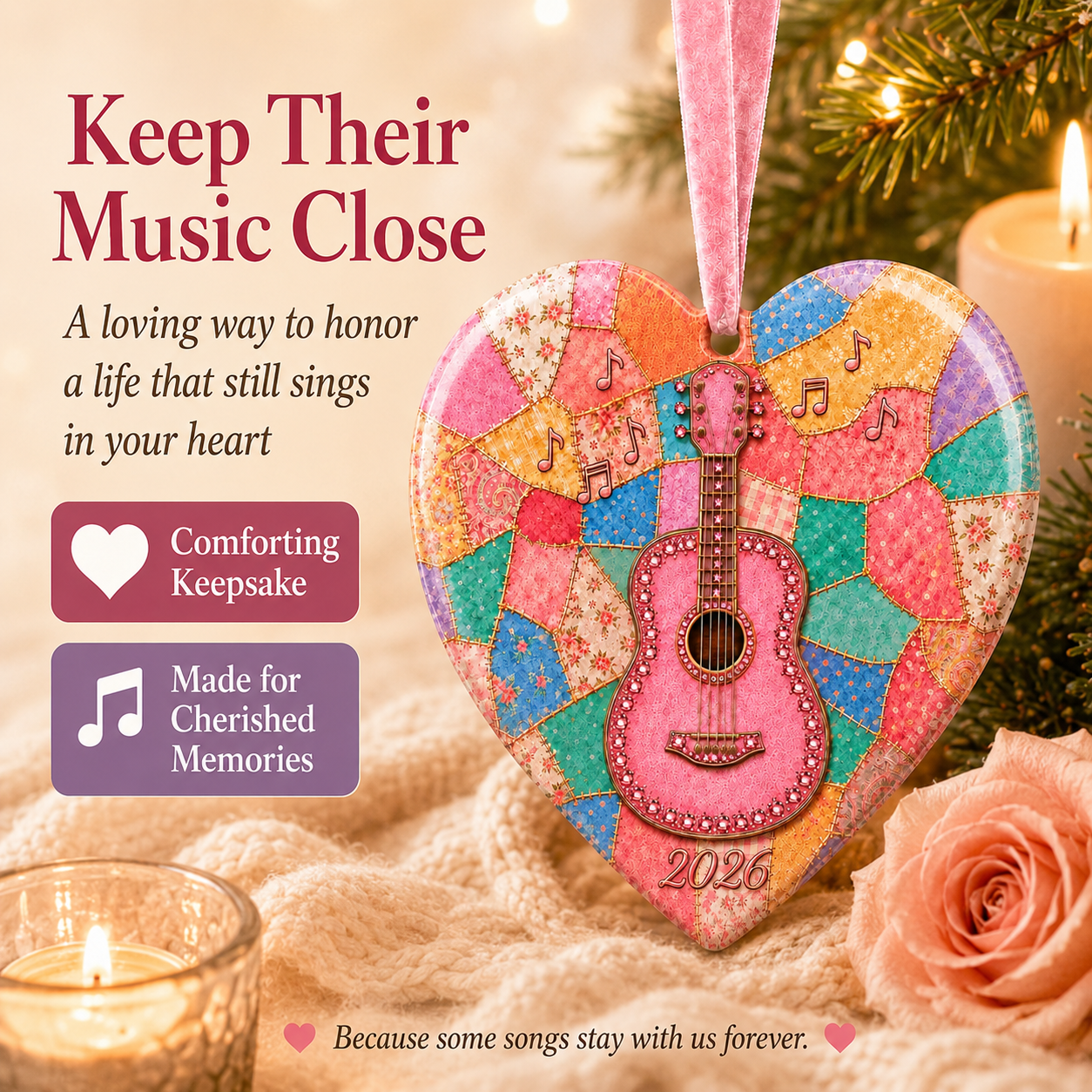 Pink guitar memorial ornament detail