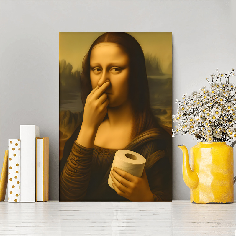 🔥2025 Christmas Hot Sale🎁 Mona Lisa Holding Nose Bathroom Canvas Art