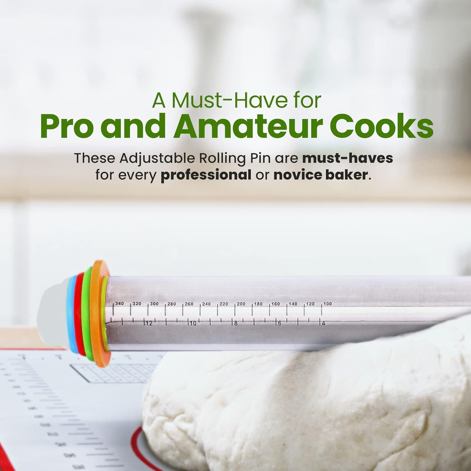 Stainless Steel Rolling Pin With Adjustable Thickness Rings