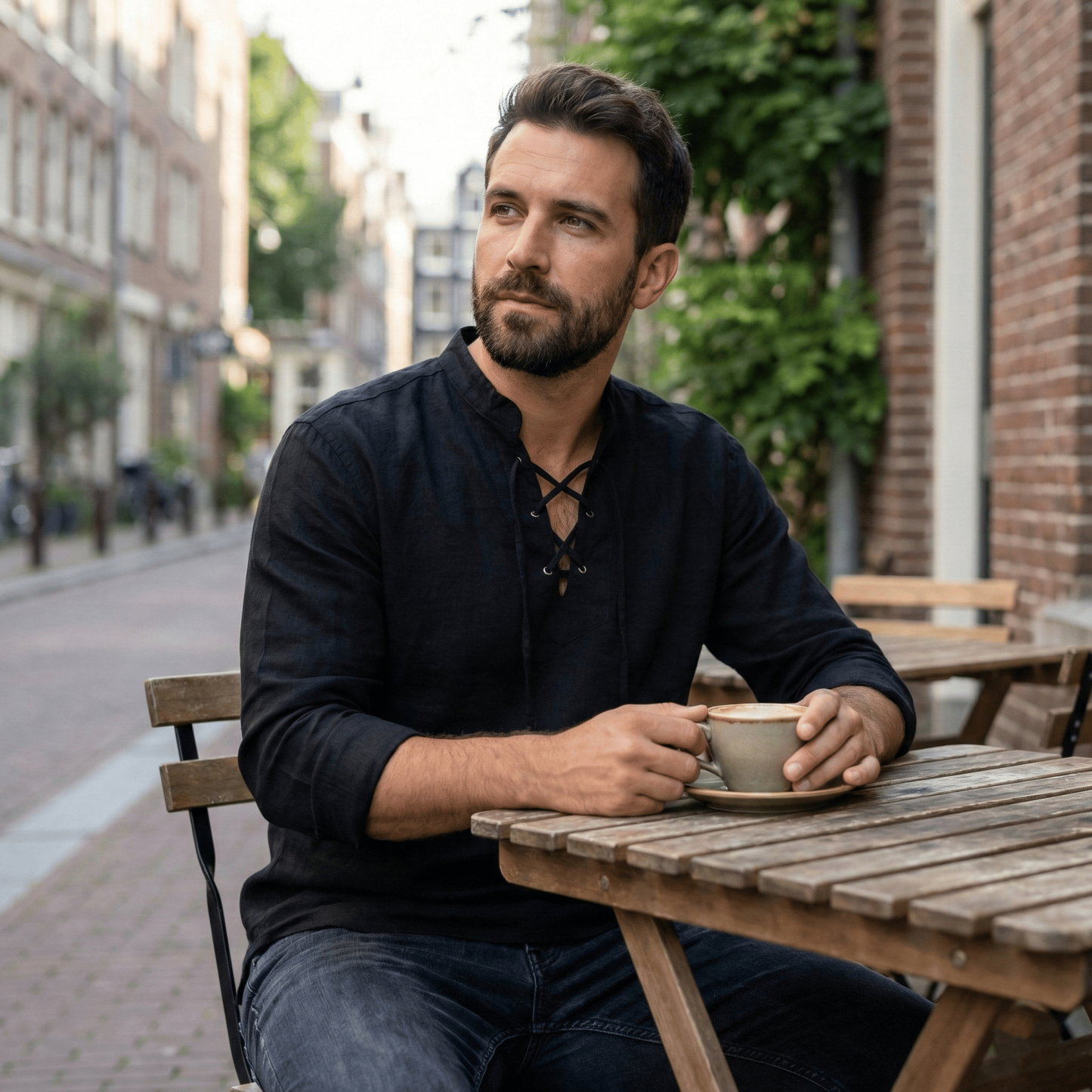 Last Day Sale 49% OFF🔥Men's Vintage V-neck T-shirt Linen Pirate Medieval Viking Gothic Tops Shirts Long Sleeved