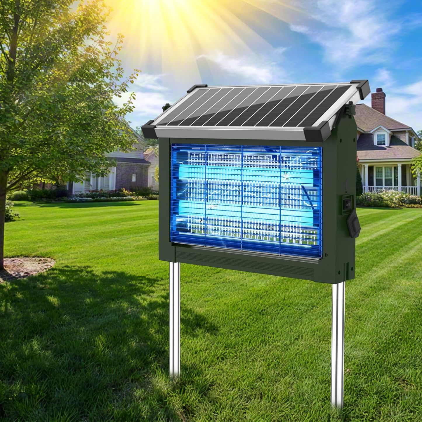 Solar Bug Zapper Outdoor, Mosquito Zapper Waterproof Electric Fly Zapper Rechargeable Mosquito Killer Lamp with 10W Solar Panel, 4500V Cordless Fly Trap for Backyard, Patio, Garden, RV, Camping