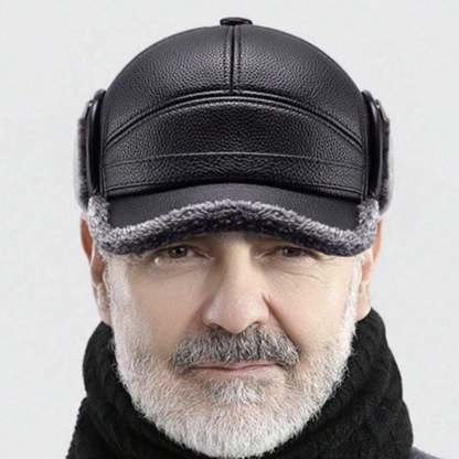🧢🐂New Men's Winter Hat with Sheepskin Flat Top Earmuffs