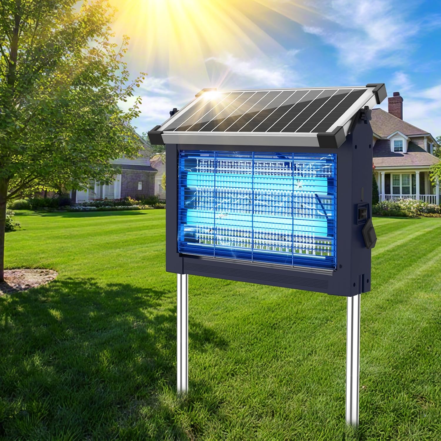 Solar Bug Zapper Outdoor, Mosquito Zapper Waterproof Electric Fly Zapp