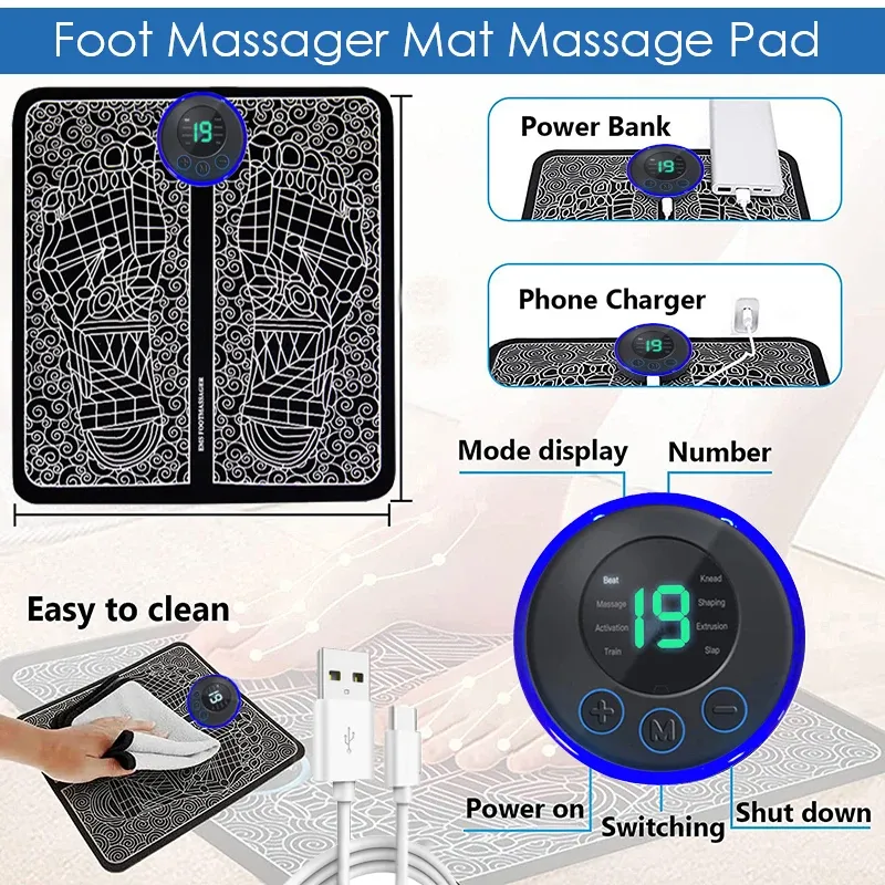 🔥 LAST DAY 70% OFF- Electric Foot Massager Pad Muscle Massage Relaxation Trainer 8 modes 19 Adjustable intensity