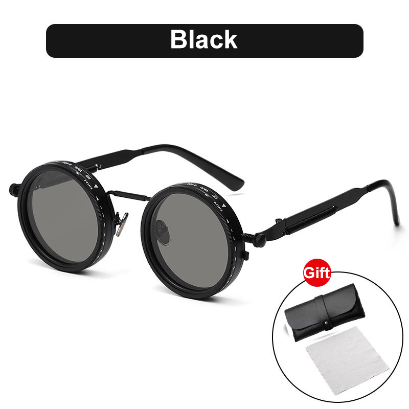 ！！！！！！！！！！！！！！Adjustable Tint Rounded Polarized Lenses Retro Sunglasse