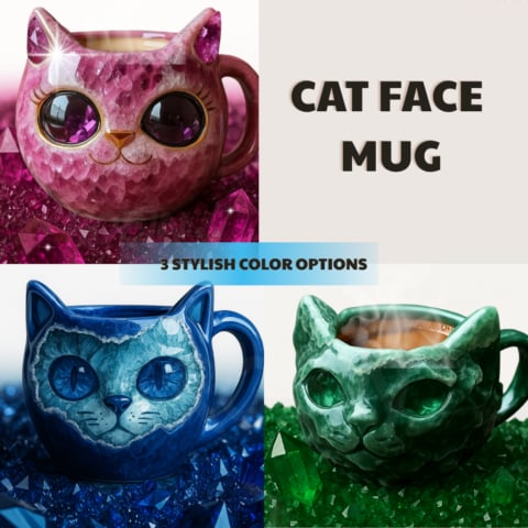 🔥☕ NEW HANDMADE Crystal Cat Face Mugs – Limited Edition