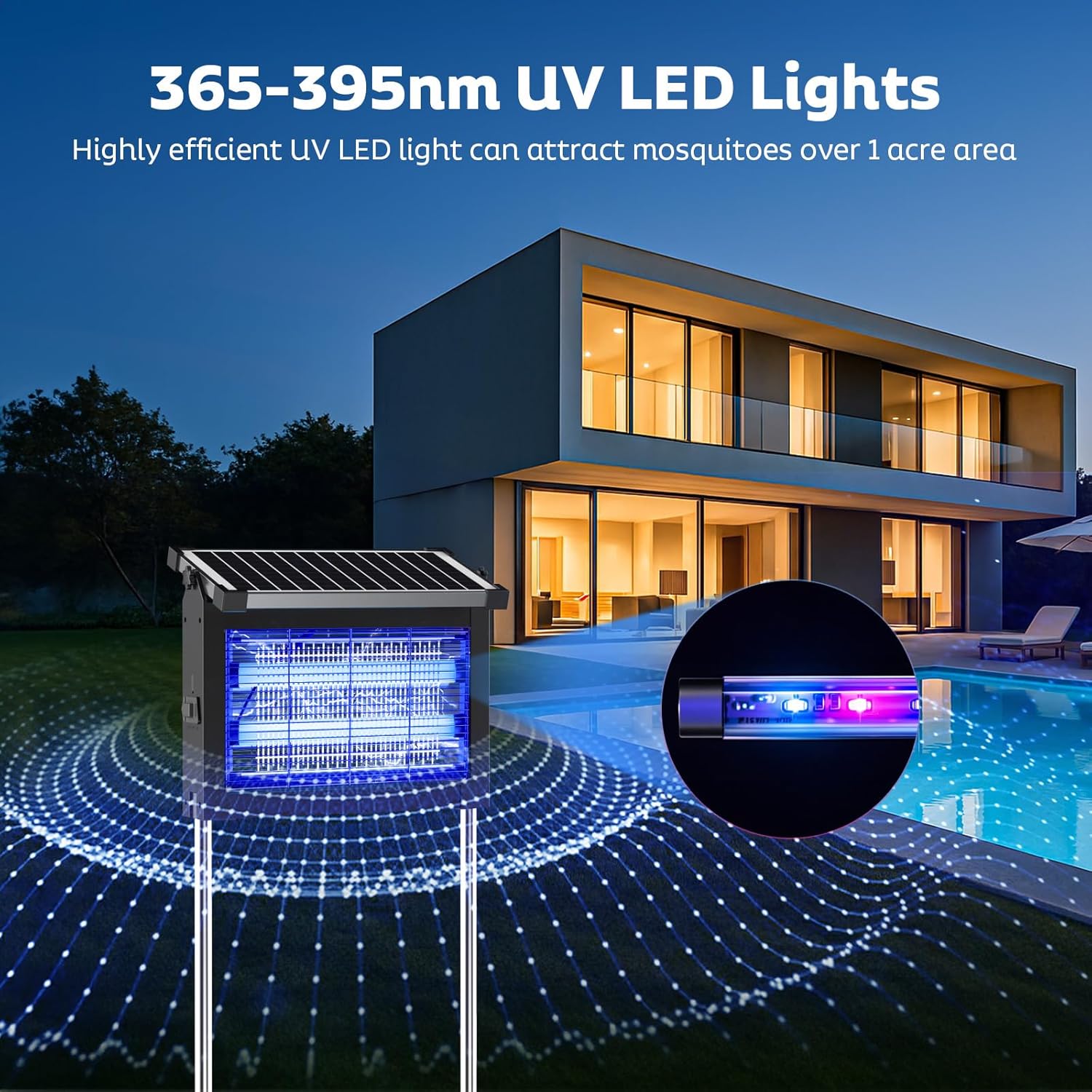 Solar Bug Zapper Outdoor, Mosquito Zapper Waterproof Electric Fly Zapper Rechargeable Mosquito Killer Lamp with 10W Solar Panel, 4500V Cordless Fly Trap for Backyard, Patio, Garden, RV, Camping