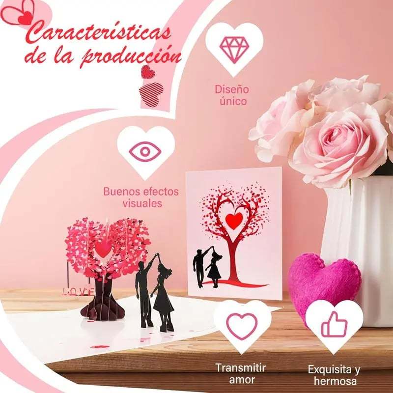 💐3D Pop-Up Anniversary Card - Romantic Love Tree & Hearts Design💌