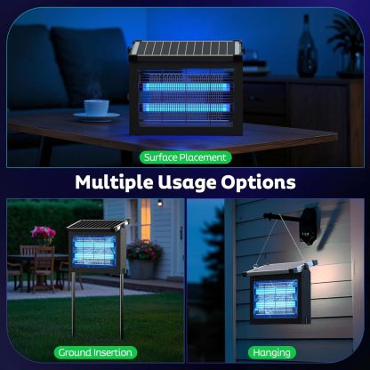 Solar Bug Zapper Outdoor, Mosquito Zapper Waterproof Electric Fly Zapper Rechargeable Mosquito Killer Lamp with 10W Solar Panel, 4500V Cordless Fly Trap for Backyard, Patio, Garden, RV, Camping