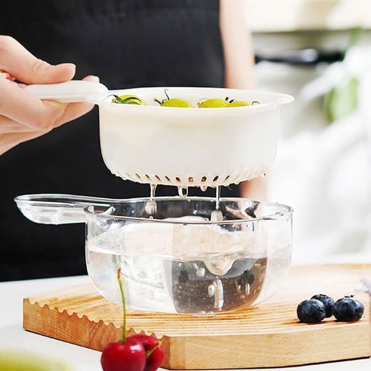 🔥Küche Zweischichtiger Abtropfkorb mit Griff