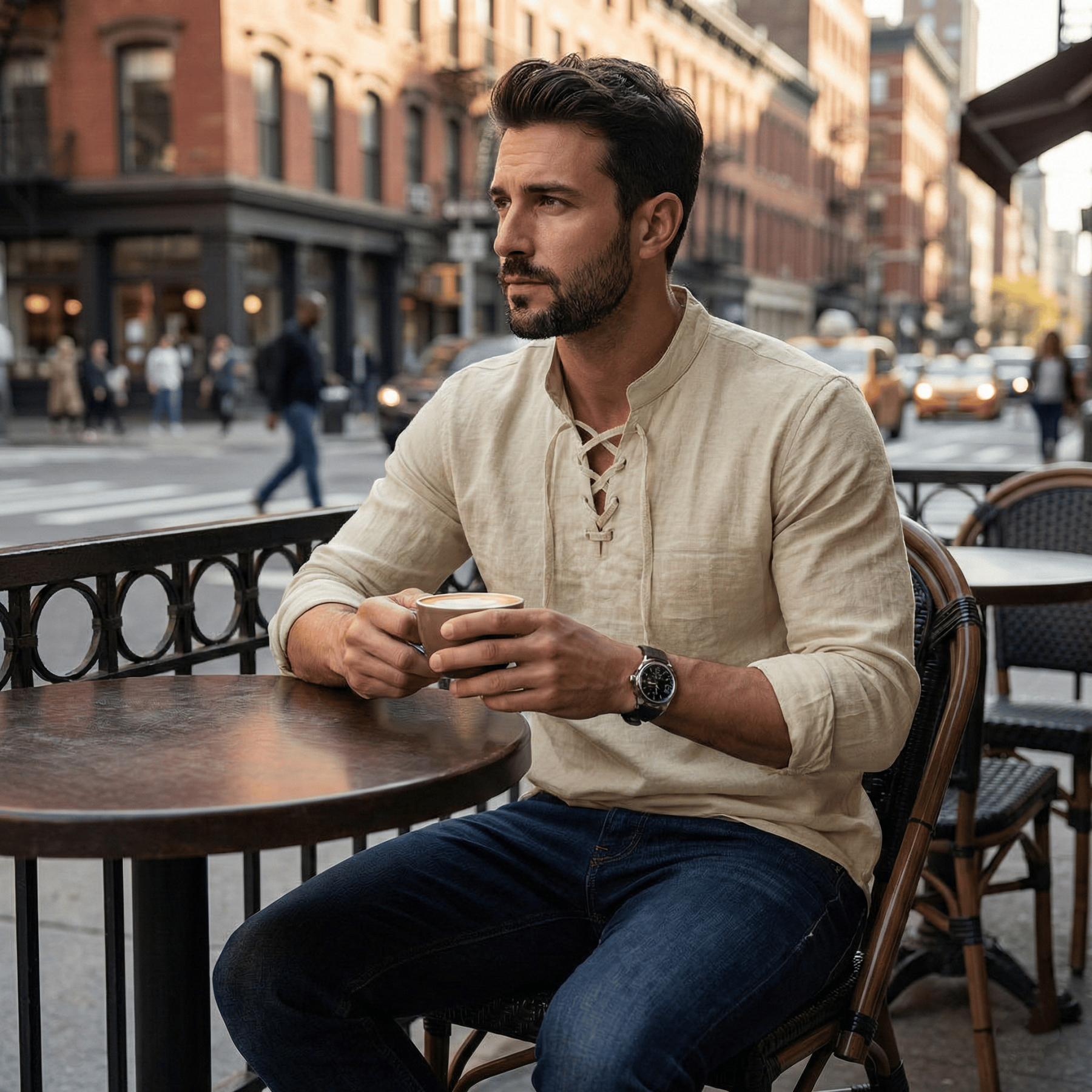 Last Day Sale 49% OFF🔥Men's Vintage V-neck T-shirt Linen Pirate Medieval Viking Gothic Tops Shirts Long Sleeved