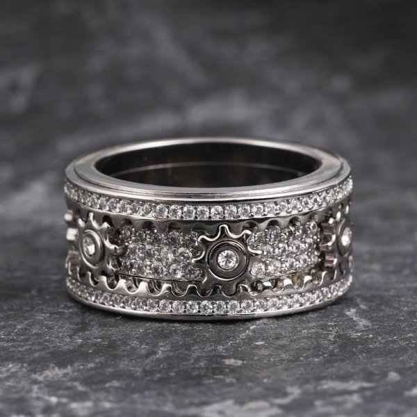 🎁 925 Sterling Silver Personalized Stress Reducing Rotatable Gear Ring 💎
