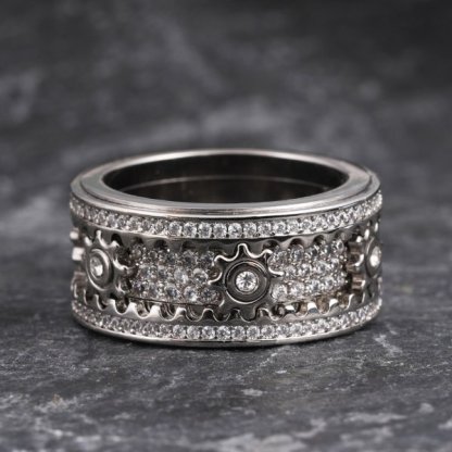 🎁 925 Sterling Silver Personalized Stress Reducing Rotatable Gear Ring 💎