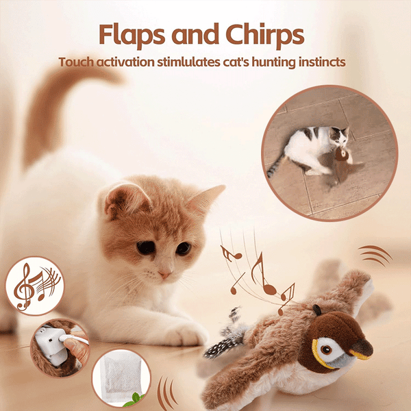Flapping Bird Cat Toy – USB Rechargeable & Motion‐Activated Chirping B