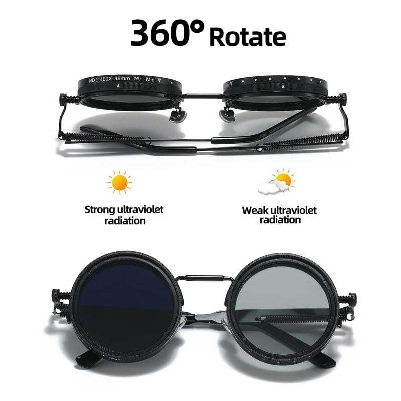 ！！！！！！！！！！！！！！Adjustable Tint Rounded Polarized Lenses Retro Sunglasses