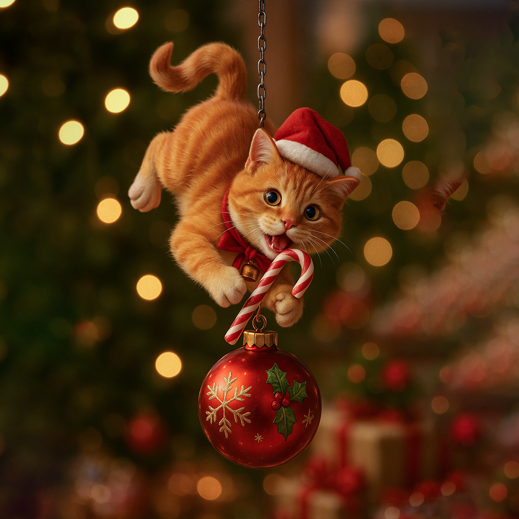 Cute Cat Christmas Tree Ornament - Festive Feline Fun for Your Tree