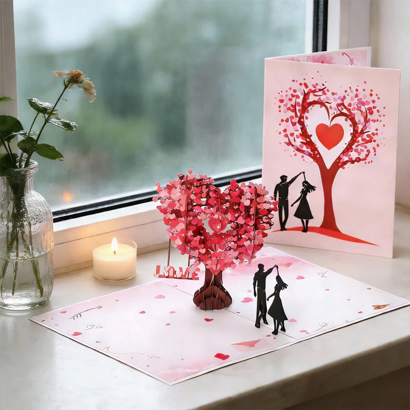 💐3D Pop-Up Anniversary Card - Romantic Love Tree & Hearts Design💌