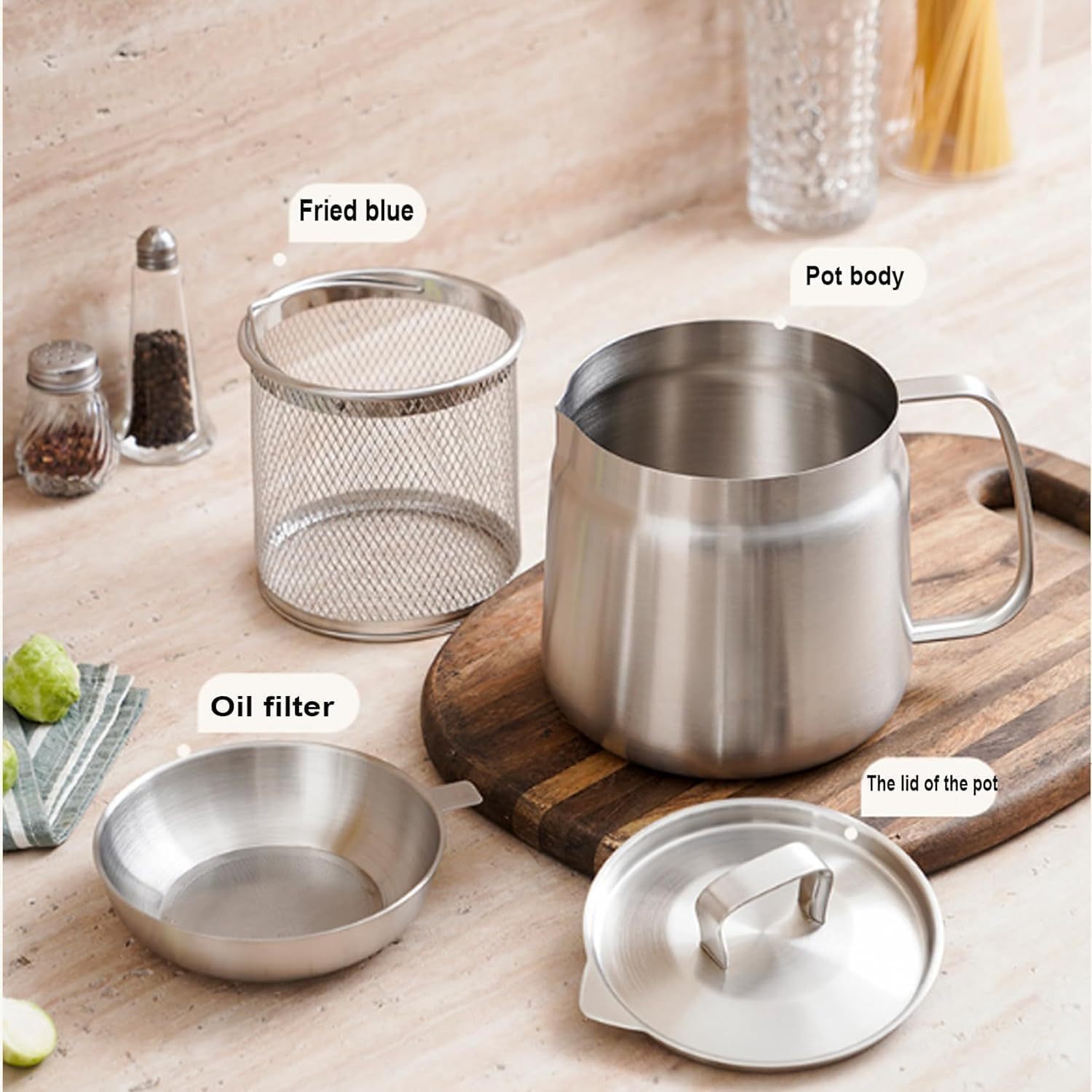 ✨2 - in - 1 304 Stainless Steel Multifunctional Oil Strainer Pot 👍