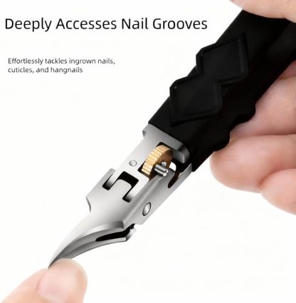 Black Anti-Slip Grip Gear Lock Nail Clipper Set with Ultra-Sharp Tips for Precise Access to Nail Grooves