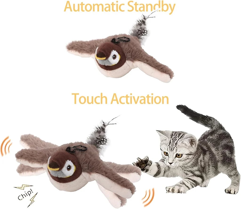 Flapping Bird Cat Toy – USB Rechargeable & Motion‐Activated Chirping Bird