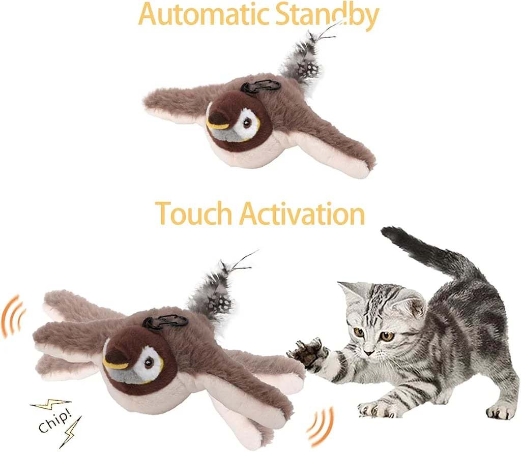 Flapping Bird Cat Toy – USB Rechargeable & Motion‐Activated Chirping Bird