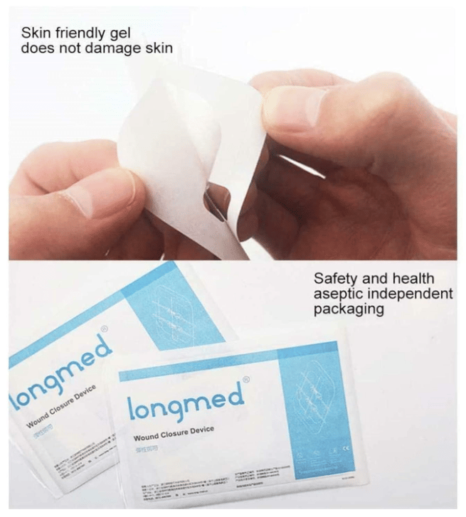 Laceration suturing kit, bandages, zipper butterfly bandages, wound care and first aid patches.