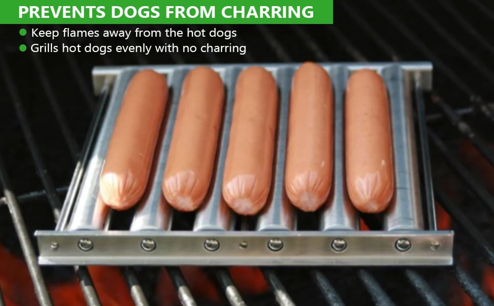 Brat Griller Stainless Steel Hot Dog Sausage Roller Rack Steamer with Extra Long Wood Handle