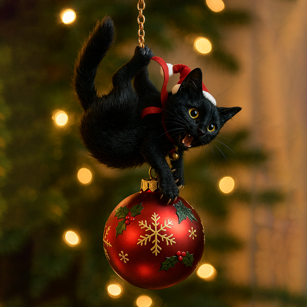 Cute Cat Christmas Tree Ornament - Festive Feline Fun for Your Tree