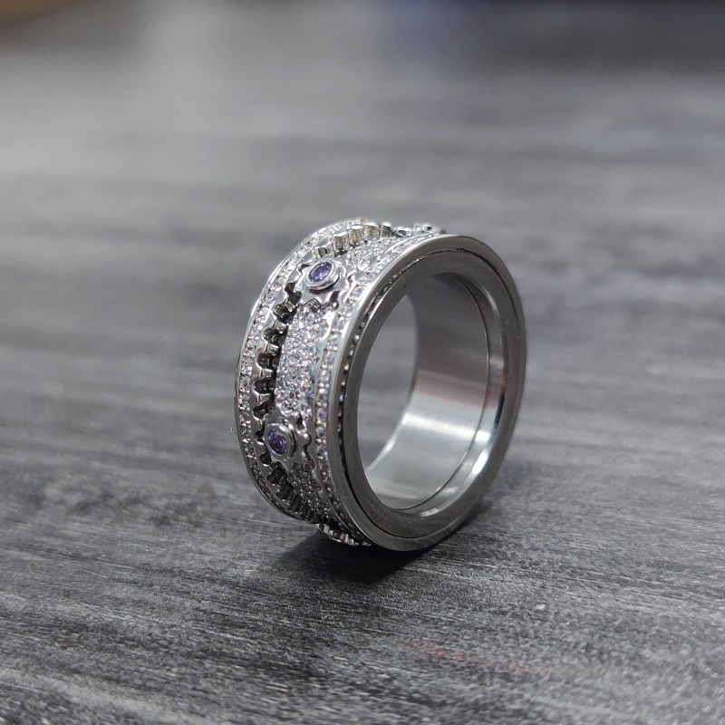 🎁 925 Sterling Silver Personalized Stress Reducing Rotatable Gear Ring 💎