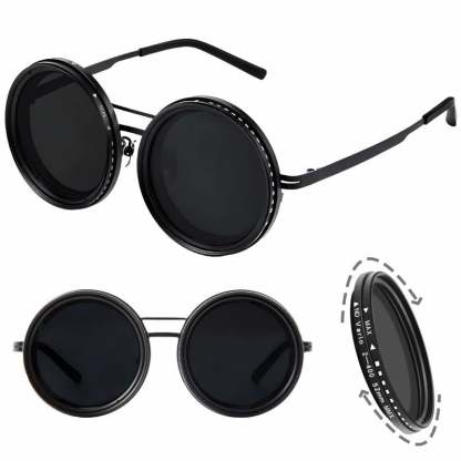 ！！！！！！！！！！！！！！Adjustable Tint Rounded Polarized Lenses Retro Sunglasses