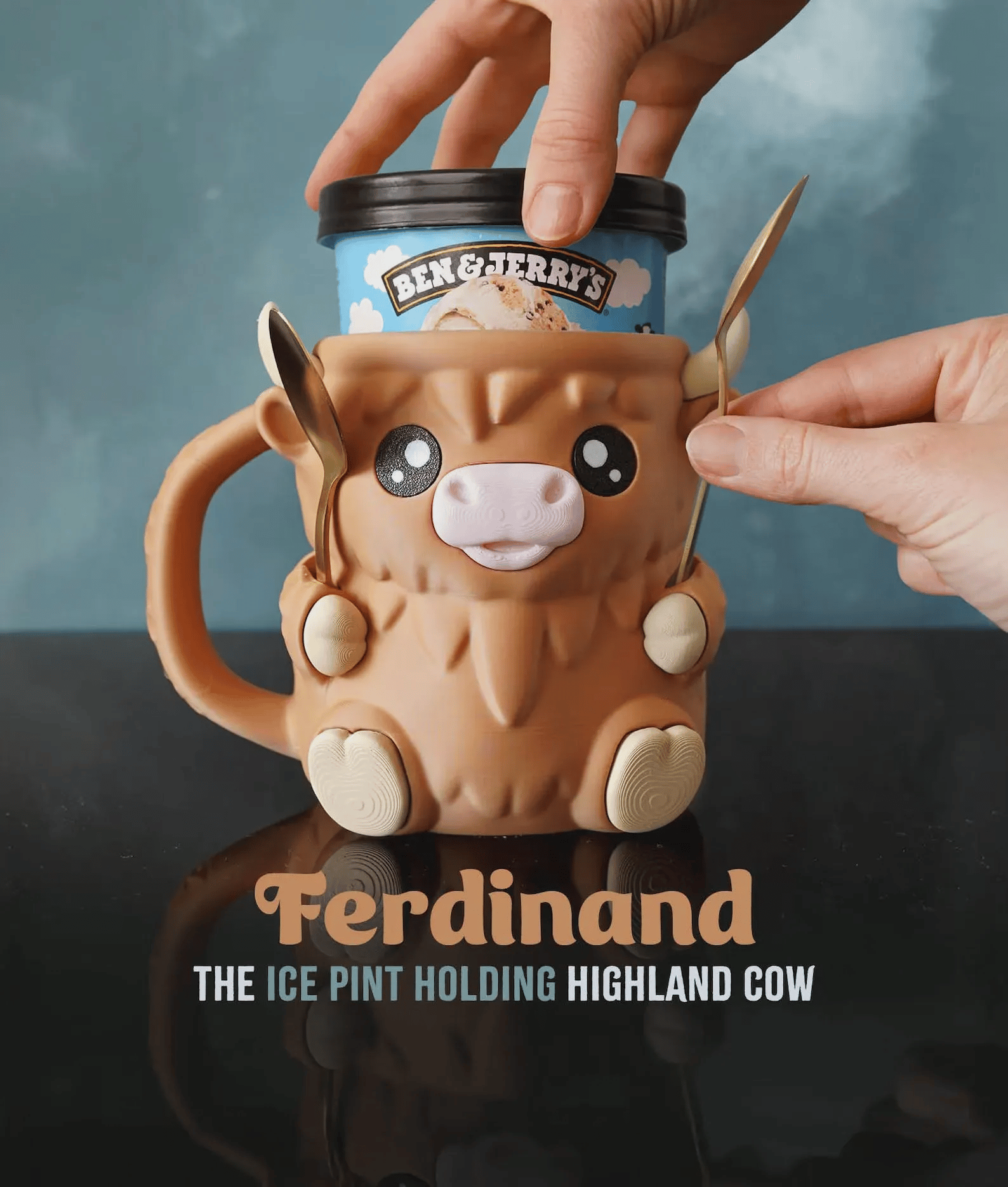 🐮🍨Ferdinand, the Highland Cow Ice Cream Pint Holder（Bring two spoons）🍦🍧