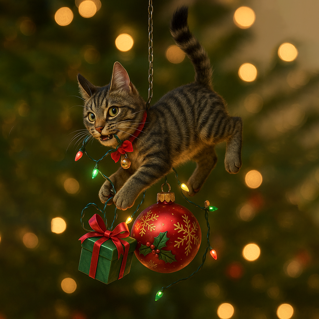 Cute Cat Christmas Tree Ornament - Festive Feline Fun for Your Tree