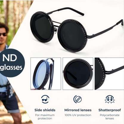 ！！！！！！！！！！！！！！Adjustable Tint Rounded Polarized Lenses Retro Sunglasses