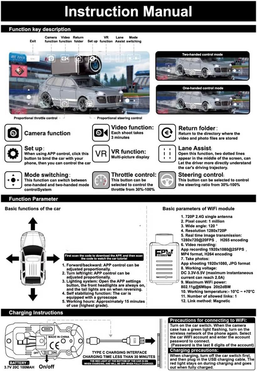 🚗APP-Controlled Fully Proportional FPV Mini RC Car with 3-Speed Modes