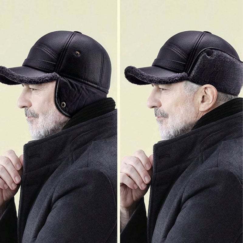 🧢🐂New Men's Winter Hat with Sheepskin Flat Top Earmuffs