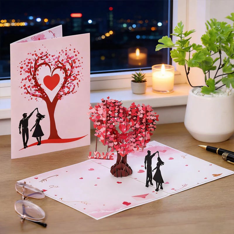 💐3D Pop-Up Anniversary Card - Romantic Love Tree & Hearts Design💌