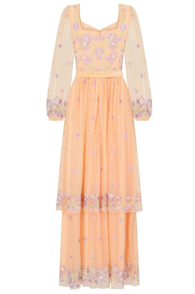 Almond Floral Embroidered Maxi Dress