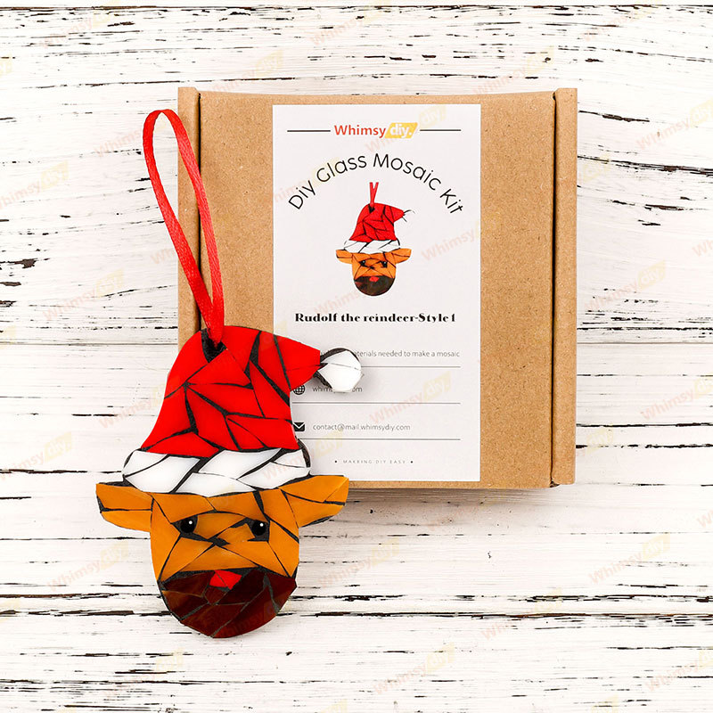 Rudolf The Reindeer Christmas Ornaments Glass Mosaic Kit -Style 1