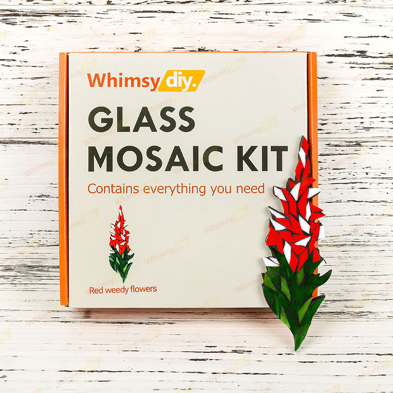 Whimsy DIY Red Weedy Flower Glass Mosaic Kit Puzzles