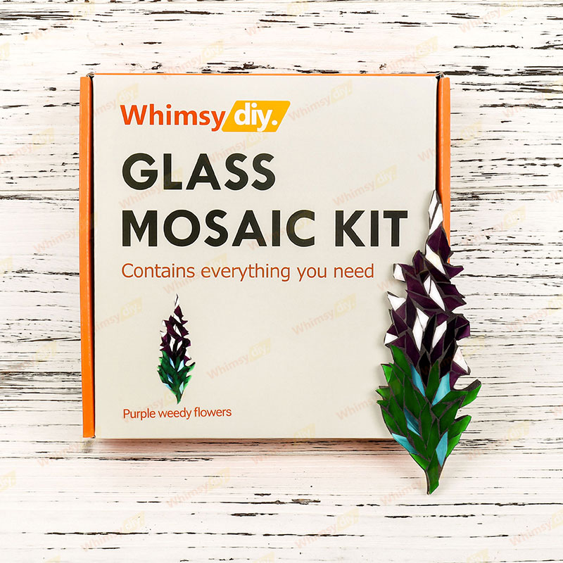 Whimsy DIY Purple Weedy Flower Glass Mosaic Kit Puzzles