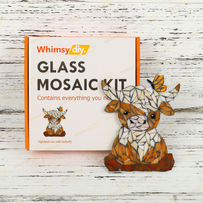 Whimsy DIY Highland Cow With Butterfly Glass Mosaic Kit Puzzles