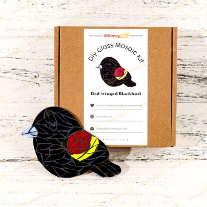 Red-winged Blackbird Glass Mosaic Kit | DIY Arts & Crafts Kit for Adults