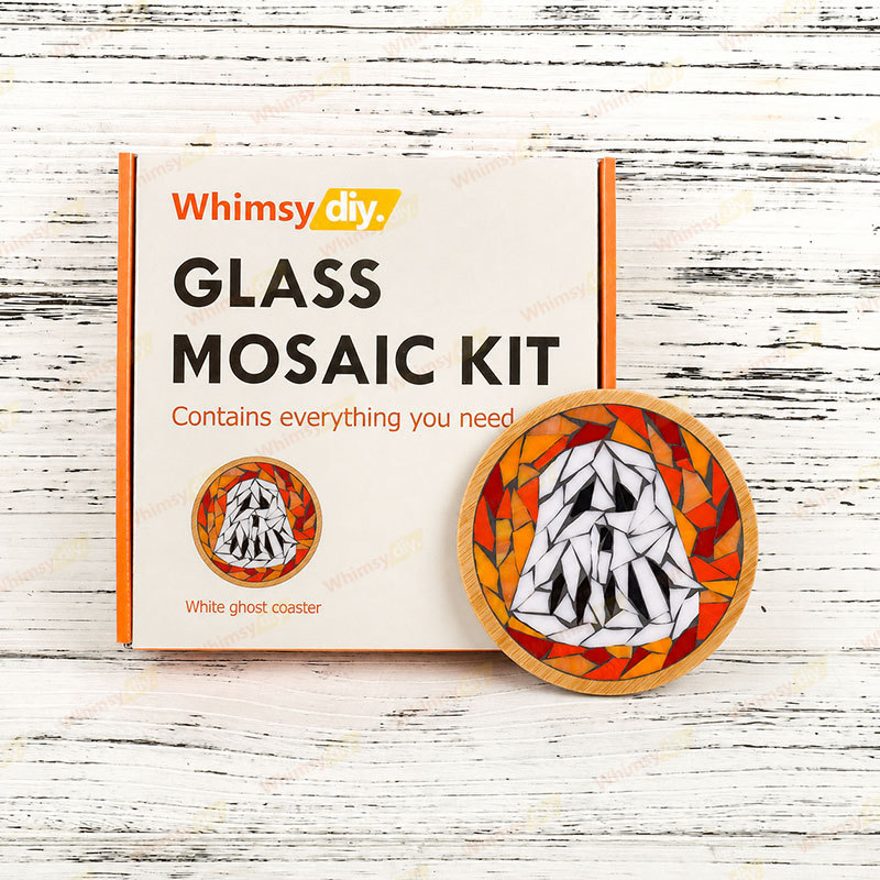 Whimsy DIY White ghost Coaster Glass Mosaic Kit Puzzles